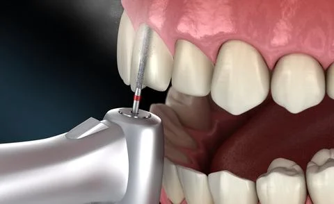 Central Incisor preparation process for dental Veneer placement. Medically ac Stock Illustration