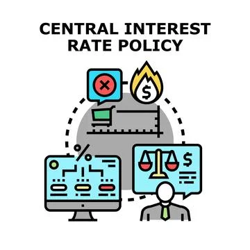 Central interest rate policy impacting economy and financial markets Stock Illustration