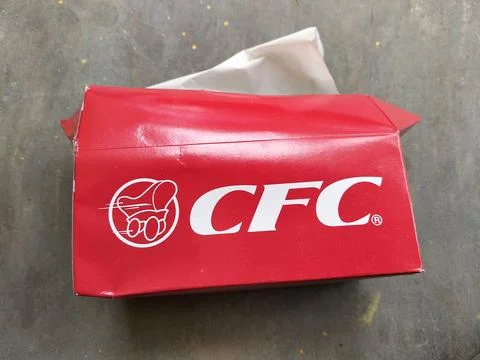 Central Java 24 August Indonesia 2026: A red cardboard takeaway box of CFC  Stock-Fotos