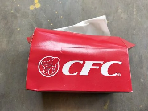Central Java 24 August Indonesia 2026: A red cardboard takeaway box of CFC  Stock-Fotos