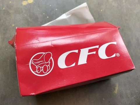 Central Java 24 August Indonesia 2026: A red cardboard takeaway box of CFC  Stock-Fotos