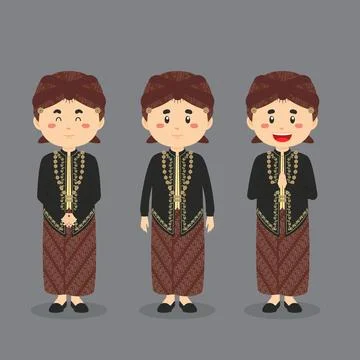 Central Java Character with Various Expression Stock Illustration