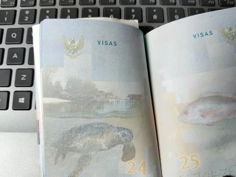Central Java Indonesia 1 August 2026: Open pages of an Indonesian passport showi Stock-Fotos
