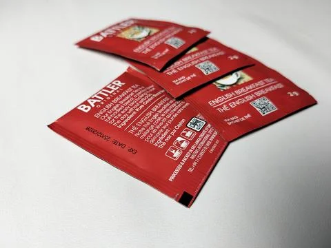 Central Java Indonesia 1 August 2026: Several red sachets of Battler Stock-Fotos