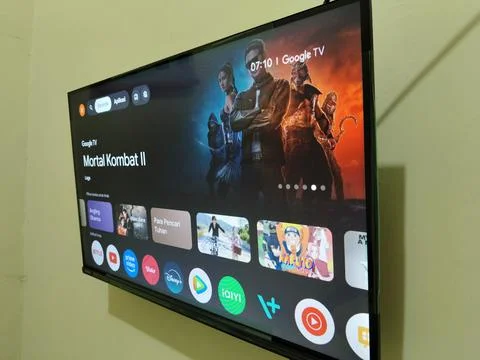 Central Java Indonesia 1 July 2026: Minimalist wall-mounted television showing  Stock-Fotos
