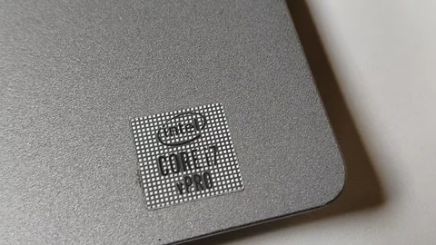 Central Java Indonesia 10 June 2026: Close-up of an Intel Core i7 vPro sticker o Stock Footage 340370670