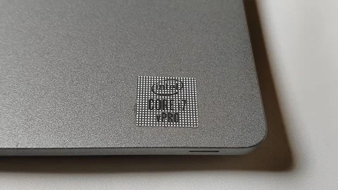 Central Java Indonesia 10 June 2026: Close-up of an Intel Core i7 vPro sticker o Stock Footage 340370675