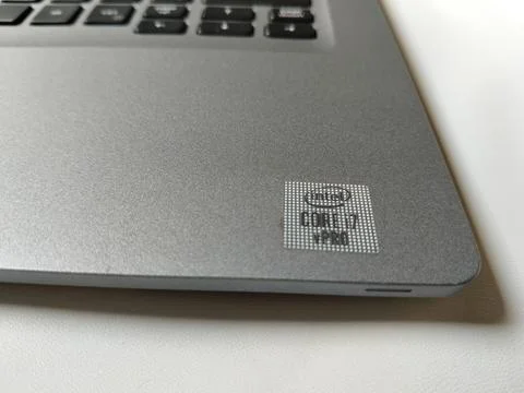 Central Java Indonesia 10 June 2026: Close-up of an Intel Core i7 vPro sticker o Stock-Fotos