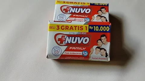 Central Java, Indonesia – 10 May 2026: Close-up view of NUVO bar soap product  스톡 동영상 337081516