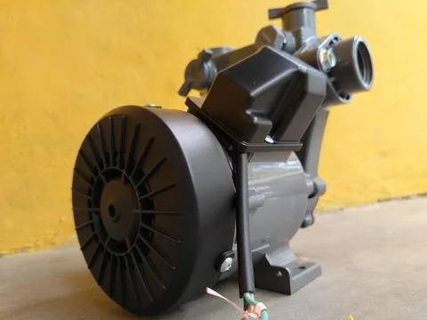 Central Java Indonesia 11 August 2026: A gray and black electric water pump with Stock Photos