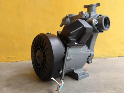 Central Java Indonesia 11 August 2026: A gray and black electric water pump with Stock Photos