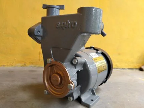 Central Java Indonesia 11 August 2026: A gray and black electric water pump with Stock Photos