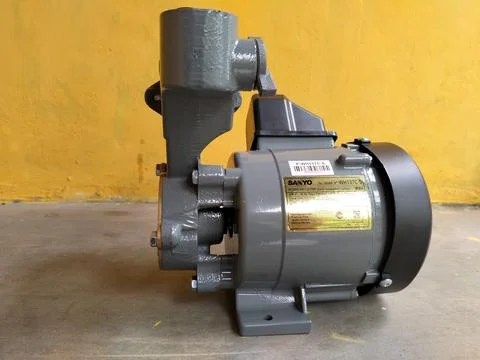 Central Java Indonesia 11 August 2026: A gray and black electric water pump with Stock Photos