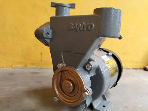 Central Java Indonesia 11 August 2026: A gray and black electric water pump with Stock Photos