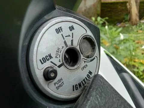 Central java, Indonesia 11 February 2023: closeup photo of motorcycle main switc Фото