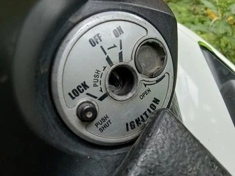 Central java, Indonesia 11 February 2023: closeup photo of motorcycle main switc Фото