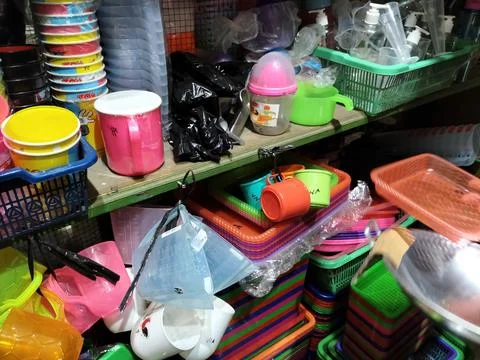 Central Java Indonesia 11 June 2026: A well-stocked household goods store displa Stock-Fotos