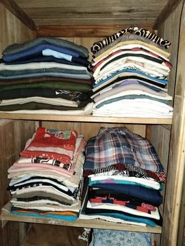 Central Java Indonesia 12 June 2026: Stacks of clean folded clothes stored Stock Photos