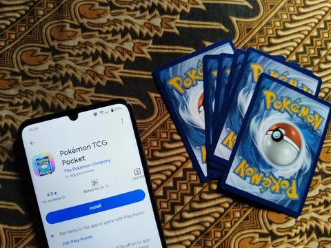 Central Java Indonesia 13 may 2026: Pokémon TCG Pocket app displayed  Stock Photos