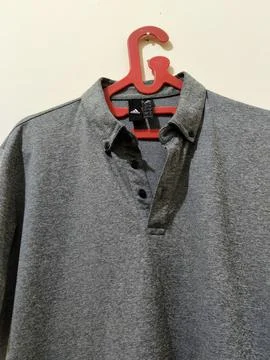 Central Java Indonesia 16 August 2026: Close-up of a gray Adidas collared polo  Stock-Fotos