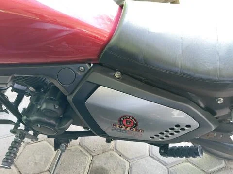 Central Java Indonesia 16 July 2026: Close-up detail of a Benelli Motobi 200 Evo Fotos Stock