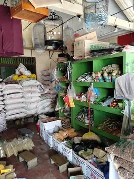 Central Java Indonesia 17 July 2026: A local animal feed and pet supply shop fea Fotos de archivo
