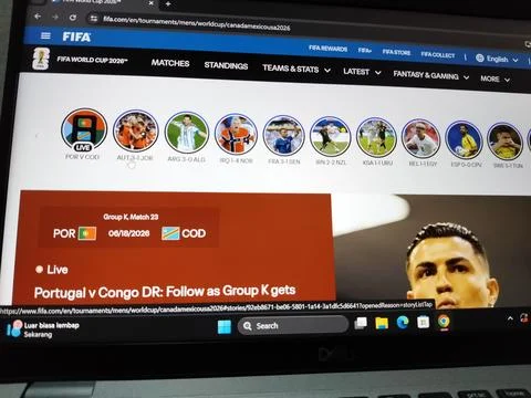 Central Java Indonesia 17 June 2026: a computer screen displaying the official Fotos Stock