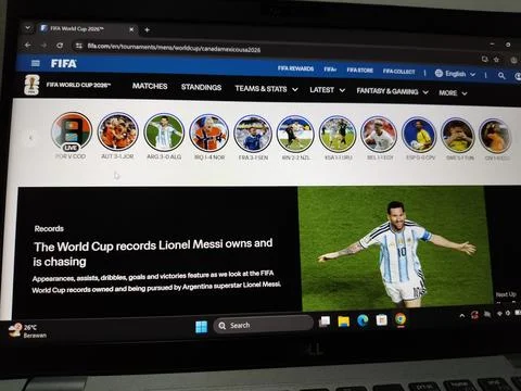 Central Java Indonesia 17 June 2026: a computer screen displaying the official Fotos Stock