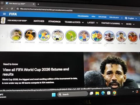 Central Java Indonesia 17 June 2026: a computer screen displaying the official Fotos Stock