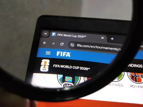 Central Java Indonesia 17 June 2026: Close-up of a computer monitor showing FIFA Fotos Stock