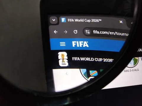 Central Java Indonesia 17 June 2026: Close-up of a computer monitor showing FIFA Fotos Stock