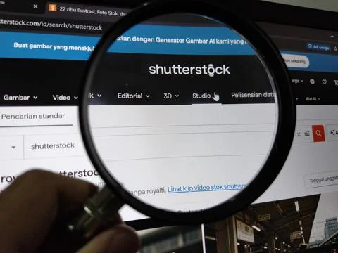 Central Java Indonesia 17 June 2026: A computer monitor displaying a Shutterstoc Stock Photos