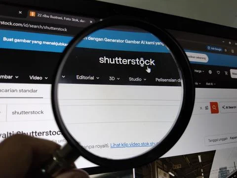 Central Java Indonesia 17 June 2026: A computer monitor displaying a Shutterstoc Stock Photos