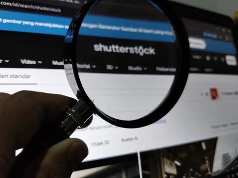 Central Java Indonesia 17 June 2026: A computer monitor displaying a Shutterstoc Stock Photos