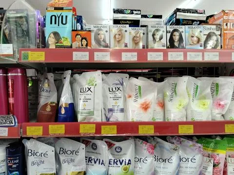Central Java Indonesia 18 February 2026: Convenient hair care items on store  Stock Photos