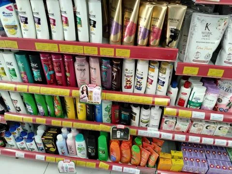 Central Java Indonesia 18 February 2026: Convenient hair care items on store  Stock Photos