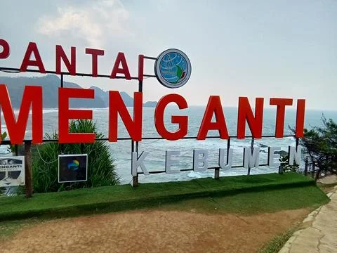 Central Java Indonesia 18 June 2024: landmark sign Menganti beach, Kebumen. 스톡 사진