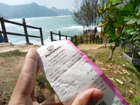 Central Java Indonesia 18 June 2024: Tourist tickets, Menganti Beach is located 스톡 사진