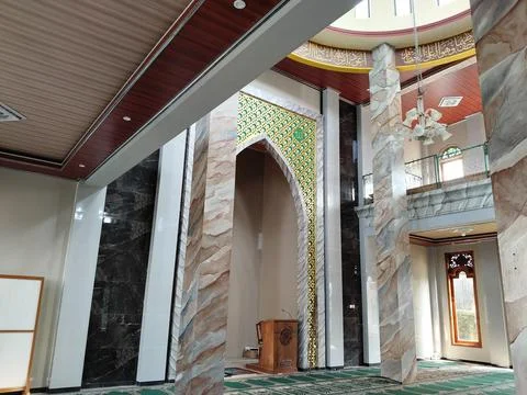 Central Java Indonesia 18 September 2026: Empty prayer hall of a modern mosque w Stock Photos