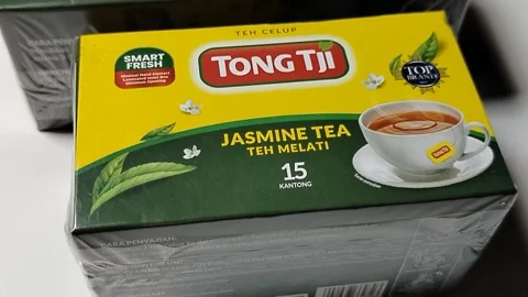 Central Java Indonesia 19 May 2026: Premium Tong Tji jasmine tea bags  Stock Footage 335191896