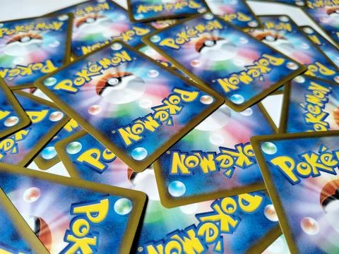 Central Java Indonesia 22 April 2026: Back side of Japanese Pokémon TCG card fea Foto stock