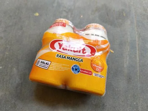 Central Java Indonesia 22 July 2026: A refreshing bottle of Yakult Mango flavore Stock-Fotos