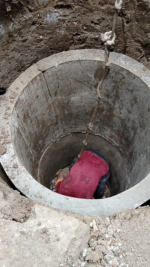 Central Java Indonesia 23 July 2026: Traditional hand-dug water well excavation  Stock Footage 340330954