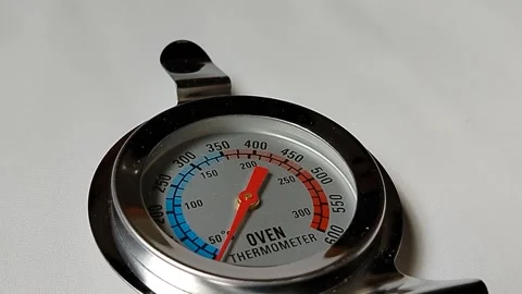 Central Java Indonesia 23 March 2026: Stainless steel oven thermometer showing  Video stock 332159482