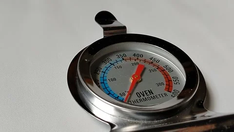 Central Java Indonesia 23 March 2026: Stainless steel oven thermometer showing  Stock-Footage 332159485