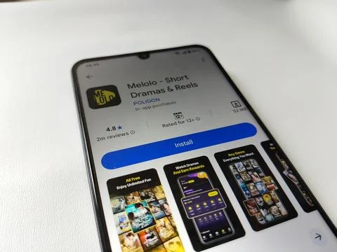 Central Java Indonesia 23 March 2026: Mobile phone display featuring Melolo app  스톡 사진