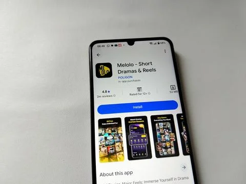 Central Java Indonesia 23 March 2026: Mobile phone display featuring Melolo app  Stock Photos