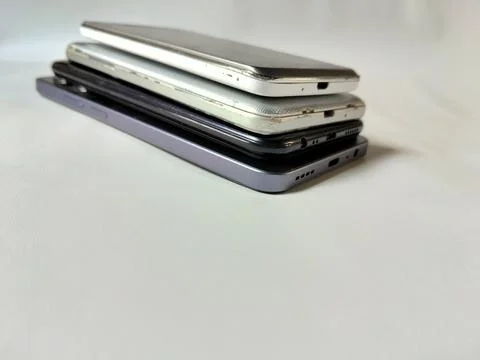 Central Java Indonesia 23 March 2026: Multiple smartphones stacked Stockfoto's
