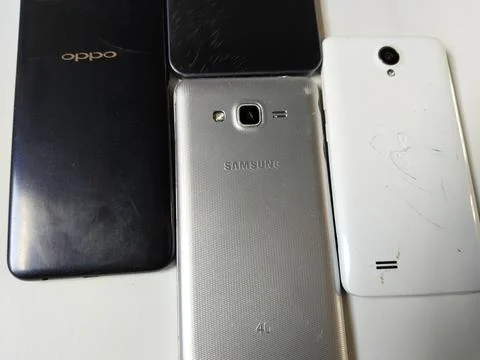 Central Java Indonesia 23 March 2026: Multiple smartphones stacked Stock-Fotos