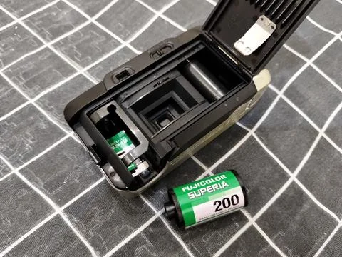 Central Java Indonesia 24 July 2026: Close-up of a Fujifilm analog Stock-Fotos